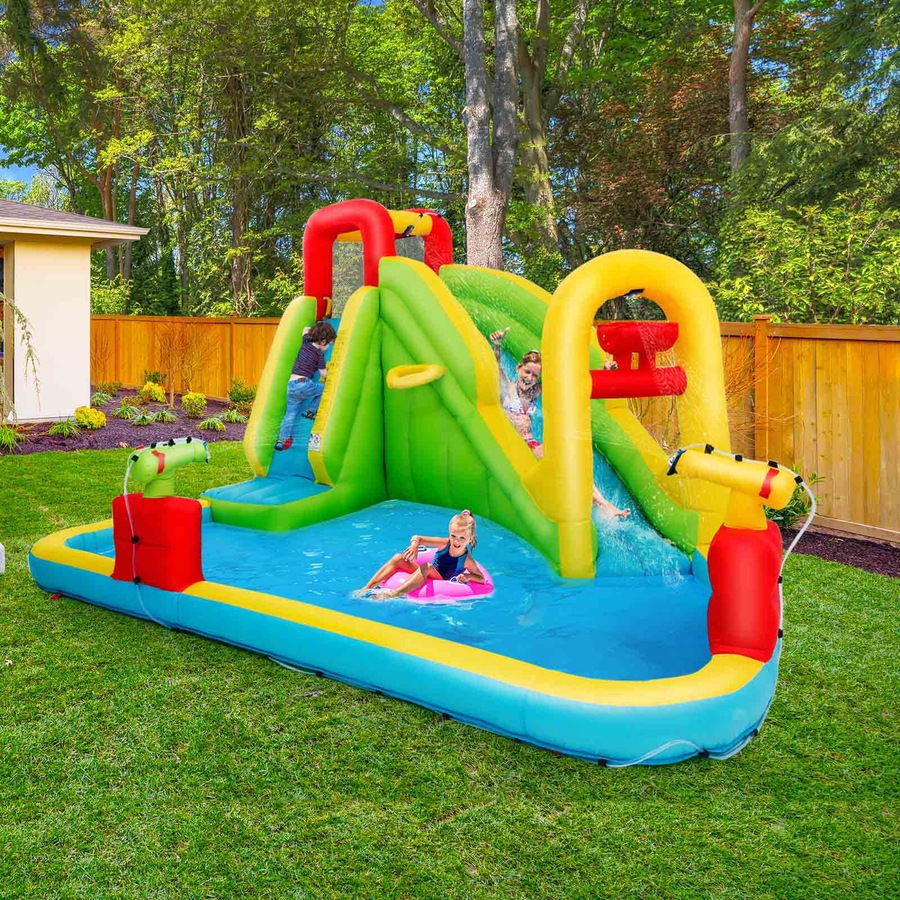 Costway Inflatable Water Slide Jumping Castle Bouncer House Splash Pool Toy Outdoor Playground w/Double Water Cannon(No Blower)