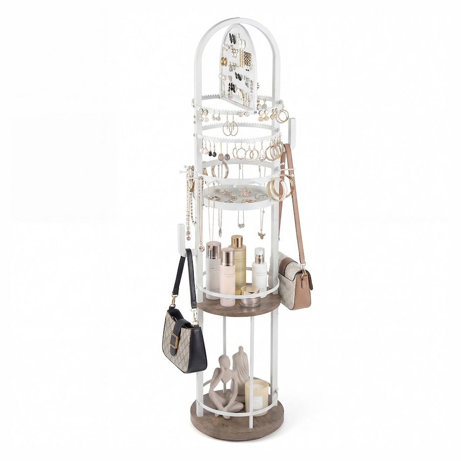 Costway Jewelry Display Rack Earring Organizer Stand Jewellery Hanger Holder Necklace Storage Shelf Coat Hat Hook Grey