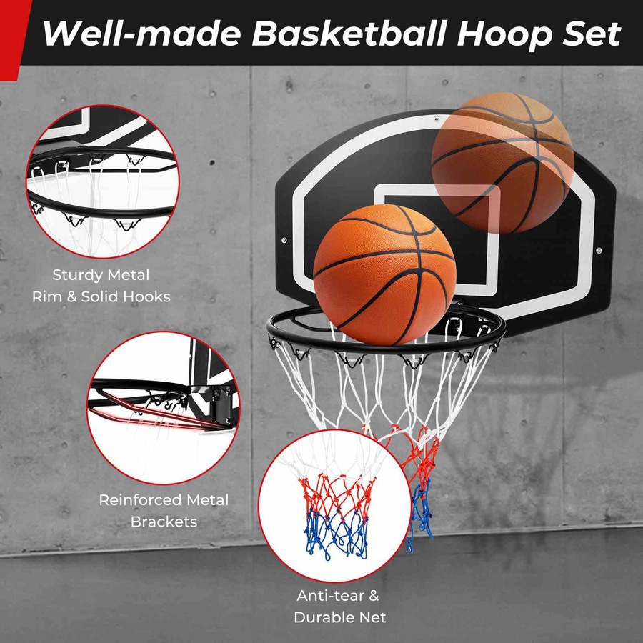 Costway 72x45.5x51.5cm Mini Basketball Hoop Backboard Door Mounted Basketball Ring System Nets Indoor w/Pump