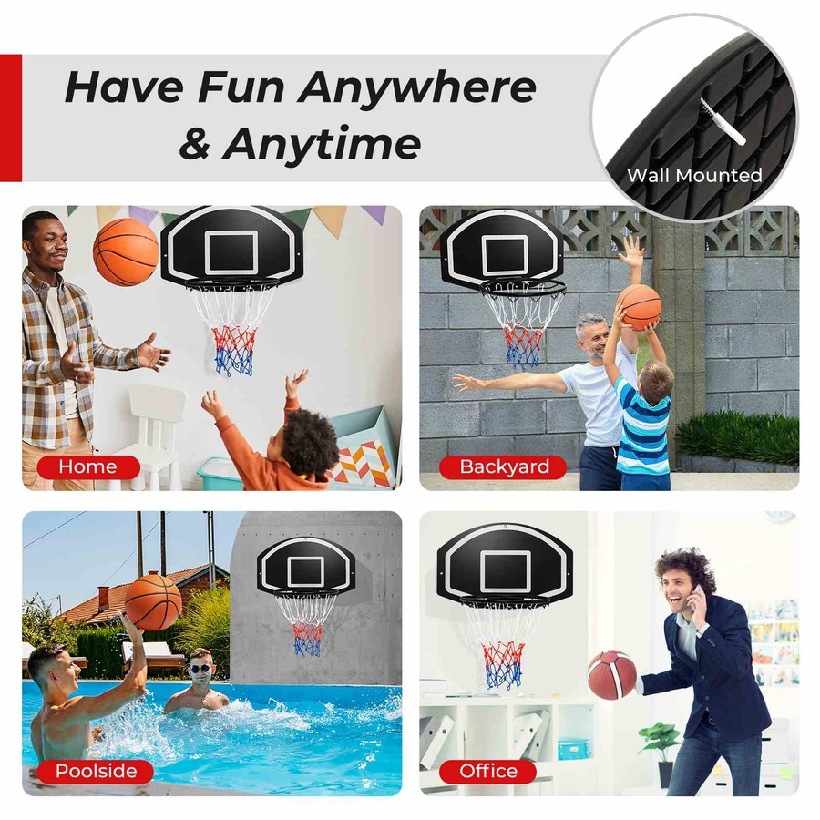 Costway 72x45.5x51.5cm Mini Basketball Hoop Backboard Door Mounted Basketball Ring System Nets Indoor w/Pump