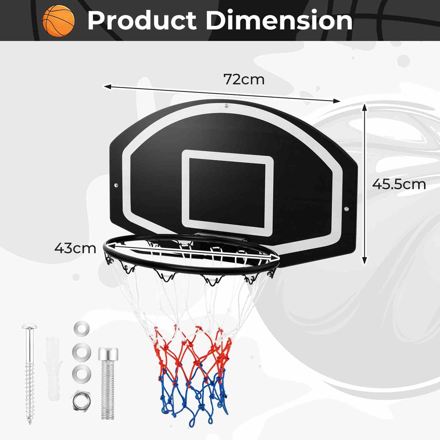 Costway 72x45.5x51.5cm Mini Basketball Hoop Backboard Door Mounted Basketball Ring System Nets Indoor w/Pump