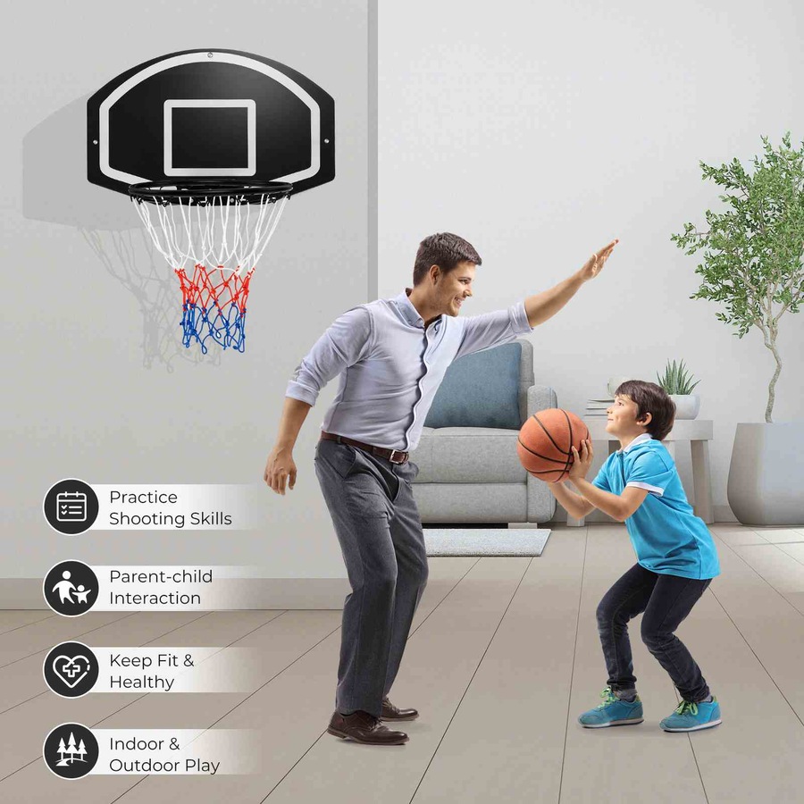 Costway 72x45.5x51.5cm Mini Basketball Hoop Backboard Door Mounted Basketball Ring System Nets Indoor w/Pump