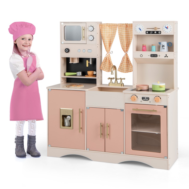 Buy Costway Kids Kitchen Playset Wooden Cooking Pretend Toy Set ...