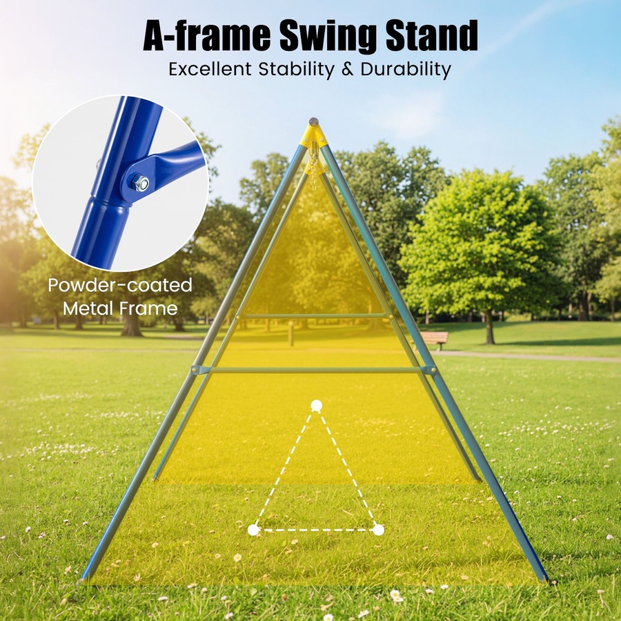 A-Frame Swing Stand for 2 Swings 300kg Heavy Duty Metal Swing Set w/Ground Stakes Large Swing Frame Stand