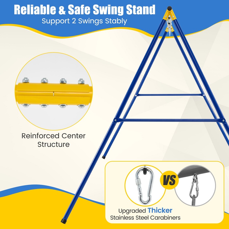 A-Frame Swing Stand for 2 Swings 300kg Heavy Duty Metal Swing Set w/Ground Stakes Large Swing Frame Stand