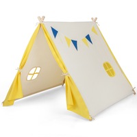 Costway Play Tent Triangular Cotton Canvas Tent Indoor Playhouse Toy Boys Girls Gifts Beige