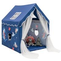 Costway Playhouse Play Teepee Tent Large Princess Castle Indoor Gift w/Cotton Mat Longer Curtain Blue