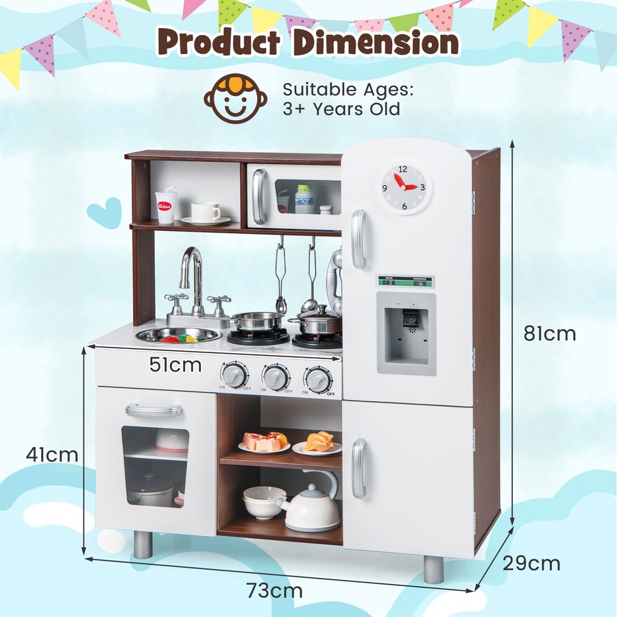 Costway Kitchen Play Set Pretend Play Toys Wooden Cooking Accessories w/ Realistic Sounds & Lights
