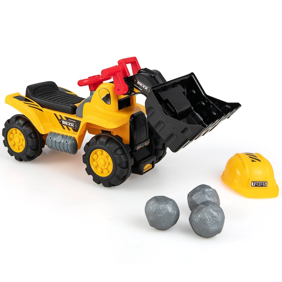 Costway Ride On Digger Car Toy Construction Ecavator Car w/1 Helmet & 3 Toy Stones