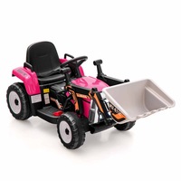 Costway Ride On Digger Electric Excavator ToyPowered Bulldozer Loader Car Outdoor Tractor Birthday Gift w/Remote Control Pink