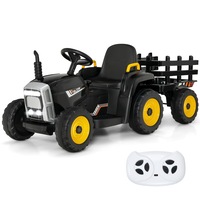 Costway Ride On Tractor 12V Electric Car Vehicle Remote Control Music Bluetooth w/TrailerSafe Gift Black