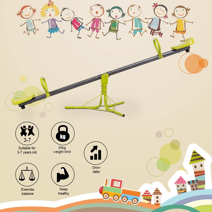 Costway Teeter Totter 360 Degree Rotation Outdoor Seesaw Play Set Green