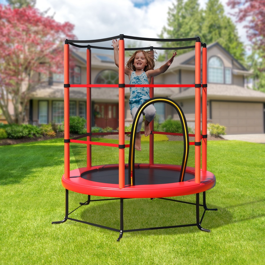 Costway 5.3FT Trampoline Bouncer Jumping Trampolines Indoor Outdoor Gift w/Enclosure Net Security Pad Max Load 45kg Red