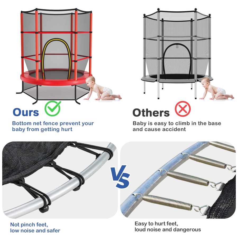 Costway 5.3FT Trampoline Bouncer Jumping Trampolines Indoor Outdoor Gift w/Enclosure Net Security Pad Max Load 45kg Red