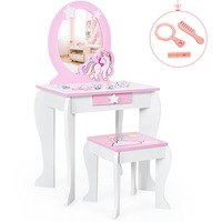 Costway TOP 50 Bonus Trinkets Set Vanity Dressing Table Stool Set w/Mirror Princess Birthday Gift