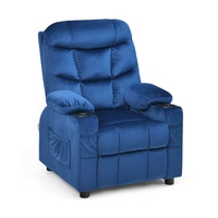 Costway Velvet Fabric Adjustable Armchair Recliner Chair w/Cup Holders & Side Pockets Sofa Lounge Couch Blue