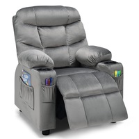 Costway Velvet Fabric Adjustable Armchair Recliner Chair w/Cup Holders & Side Pockets Sofa Lounge Couch Grey