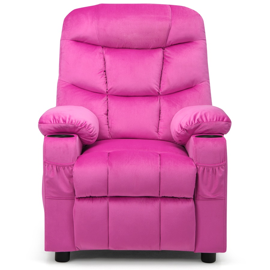 Costway Velvet Fabric AdjustableArmchair Recliner Chair w/Cup Holders & Side Pockets Couch Sofa Lounge Pink