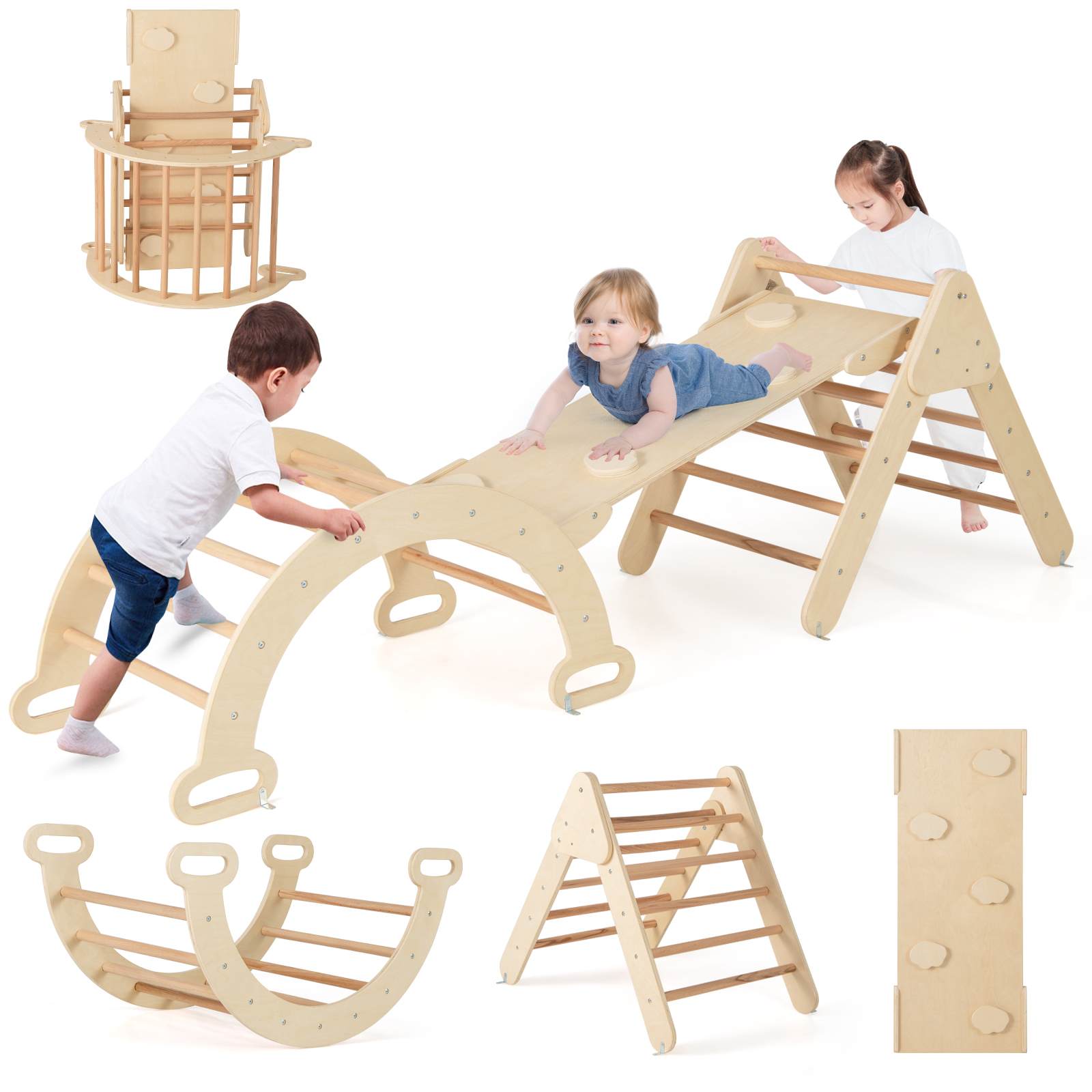 Stackable Play Ladders Buy Costway Climb Playset Wood Playground Set Reversible Triangle ...