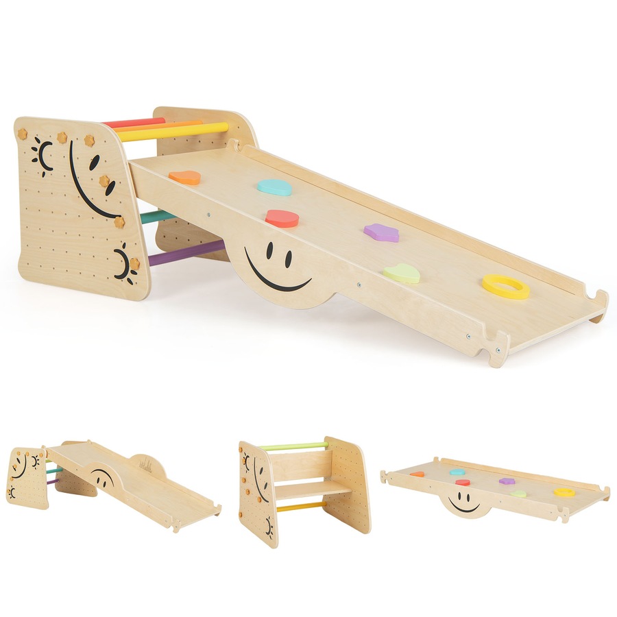 Buy Costway Climb Playset Wooden Climbing Toy Triangle Climber Set w ...