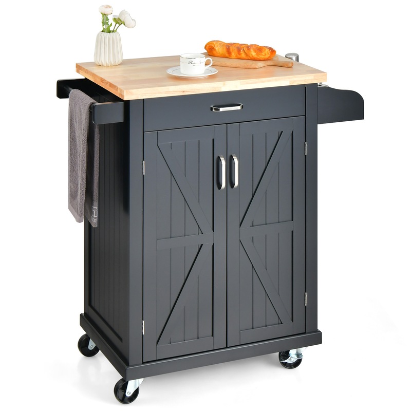 Buy Costway Kitchen Island Trolley Wood Serving Counter Cart Buffet Sideboard w/2Tier Shelf