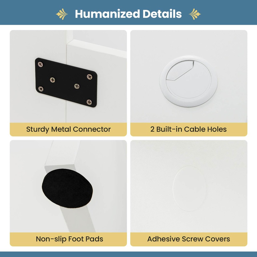 Costway L-shaped Computer Desk 130cm Modern Home Office Writing Table Workstation w/2 Cable Hole & 2 Storage Shelf