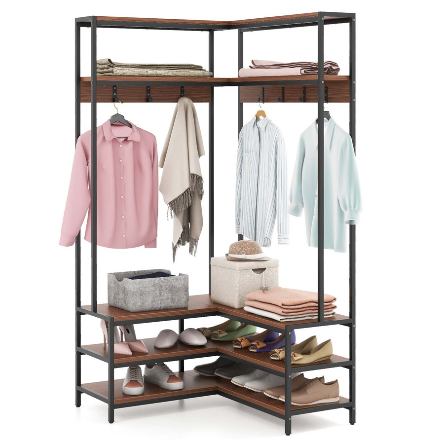 Buy Costway L-shaped Corner Garment Rack Clothes Coat Rack Storage ...