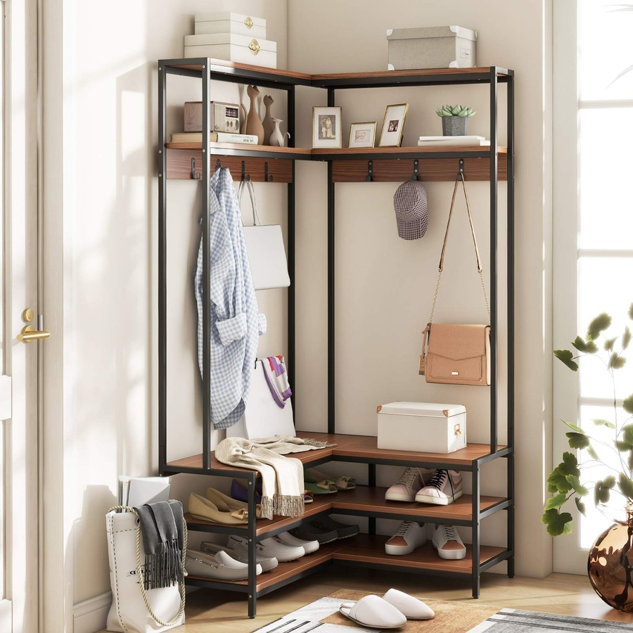 Buy Costway L-shaped Corner Garment Rack Clothes Coat Rack Storage ...