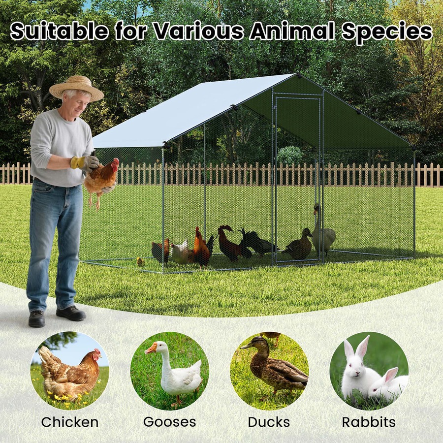 Buy Costway Large Chicken Coop w/Oxford Canopy Hexagonal Mesh Net ...