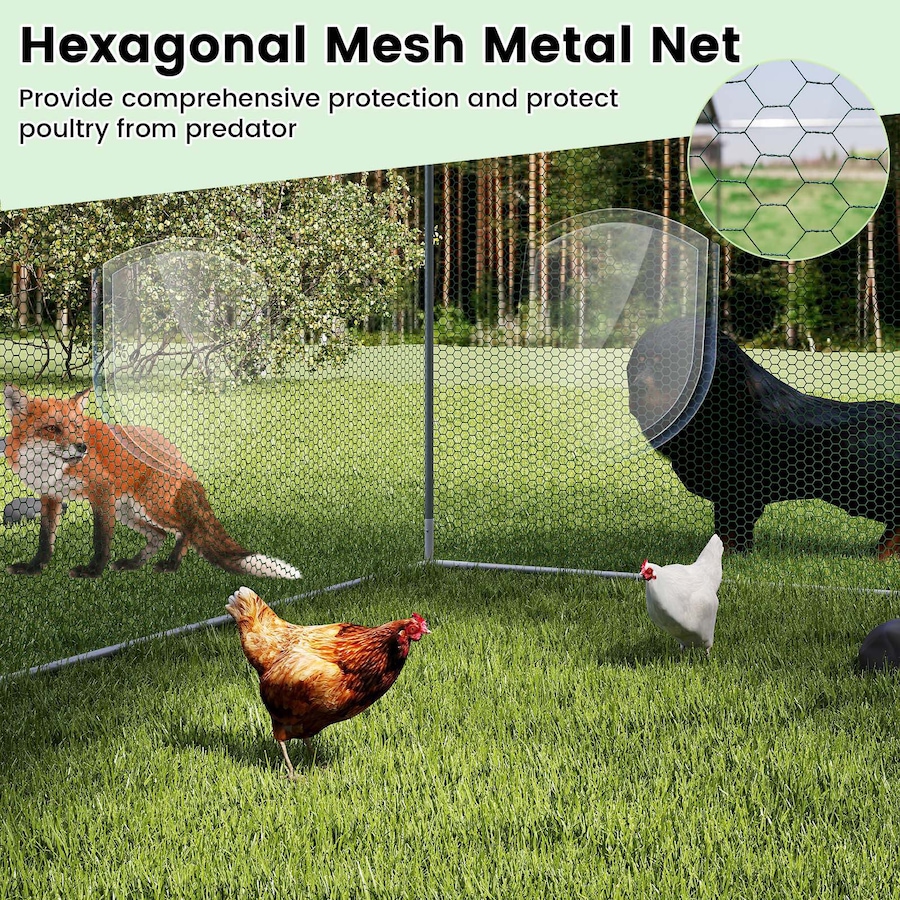 Lockable Stakes Buy Costway Large Chicken Coop w/Oxford Canopy Hexagonal Mesh Net ...