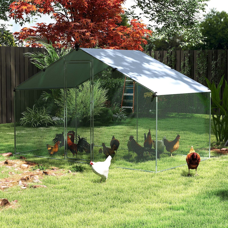 Lockable Stakes Buy Costway Large Chicken Coop w/Oxford Canopy Hexagonal Mesh Net ...