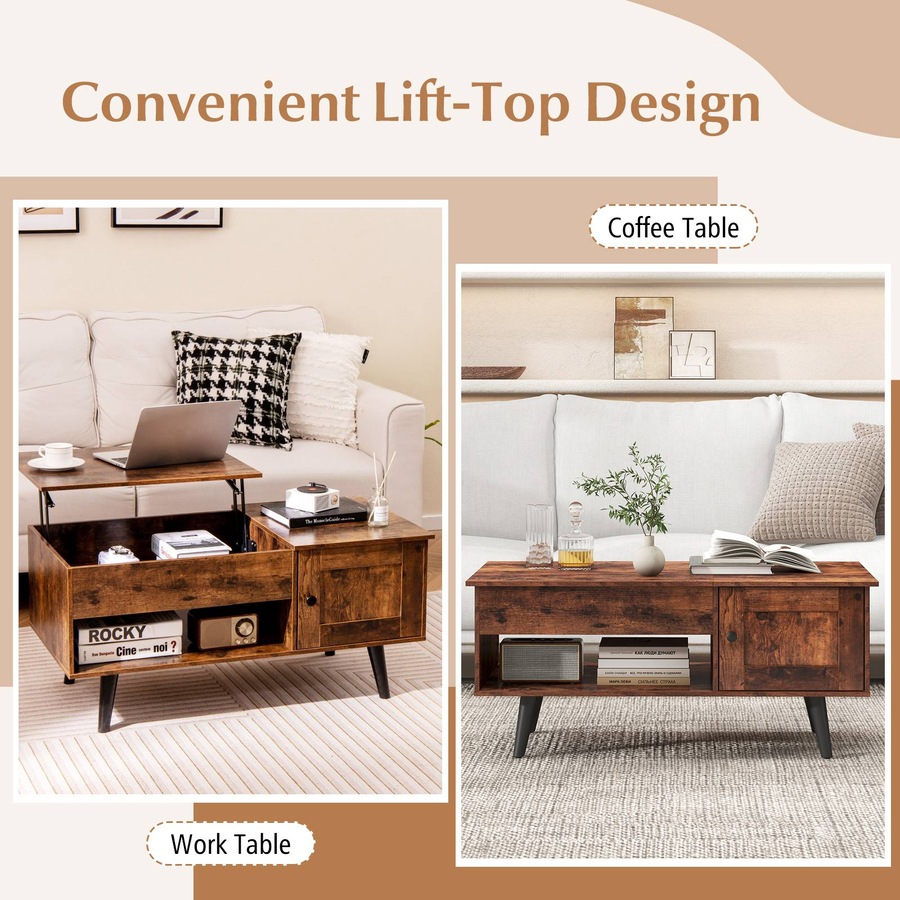 Costway Lift-Top Coffe Table Wooden Coffee Table Hidden Storage Cabinet Coffee