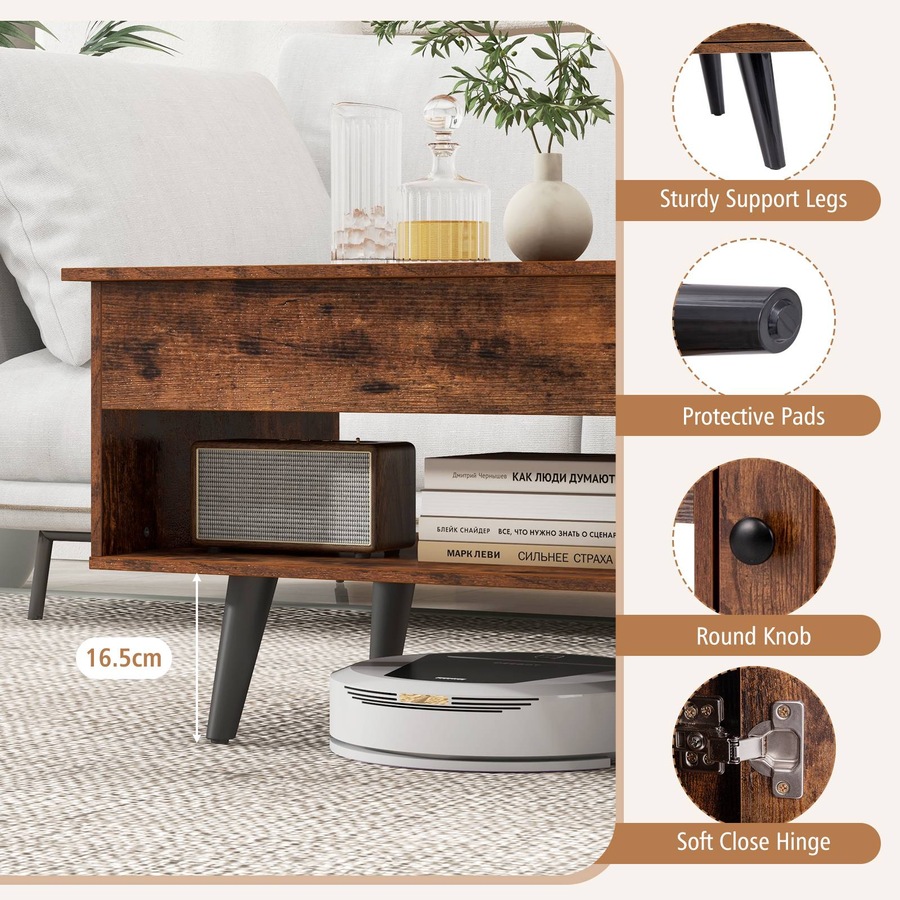 Costway Lift-Top Coffe Table Wooden Coffee Table Hidden Storage Cabinet Coffee