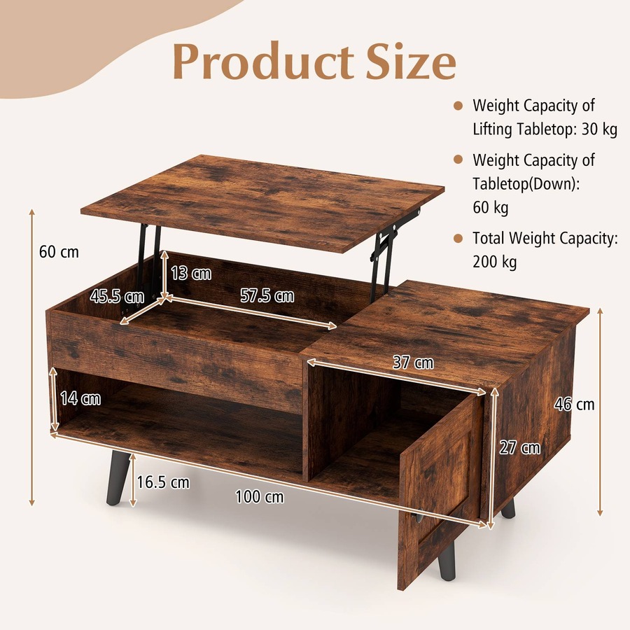 Costway Lift-Top Coffe Table Wooden Coffee Table Hidden Storage Cabinet Coffee