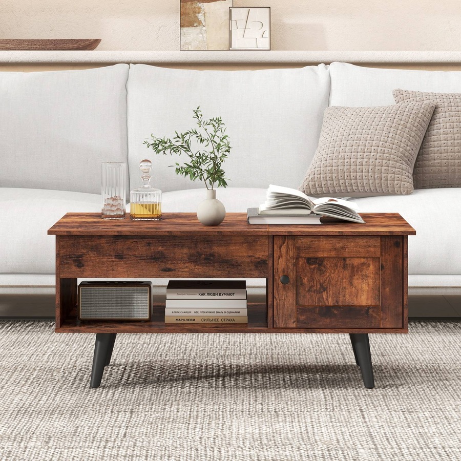 Costway Lift-Top Coffe Table Wooden Coffee Table Hidden Storage Cabinet Coffee