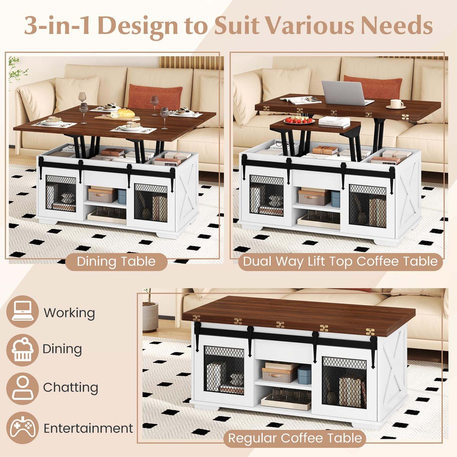 Buy Costway Lift Top Coffee Table 3-in-1 Convertible Dining Table ...