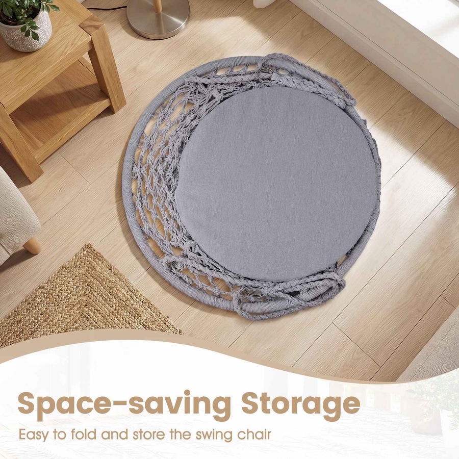 Costway Macrame Hammock Chair Boho Rope Hanging Swing Chair w/Seat Cushion Indoor Outdoor Garden Camping Travel Grey