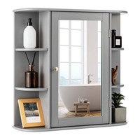 Costway Mirror Bathroom Cabinet 3-tier Wall Mounted Cupboard Adjustable Makeup Storage Shelf Organizer Grey