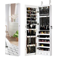 Costway Mirror Jewellery Cabinet Makeup Jewelry Stroage Organiser Box Large Capacity w/LED Full Length White