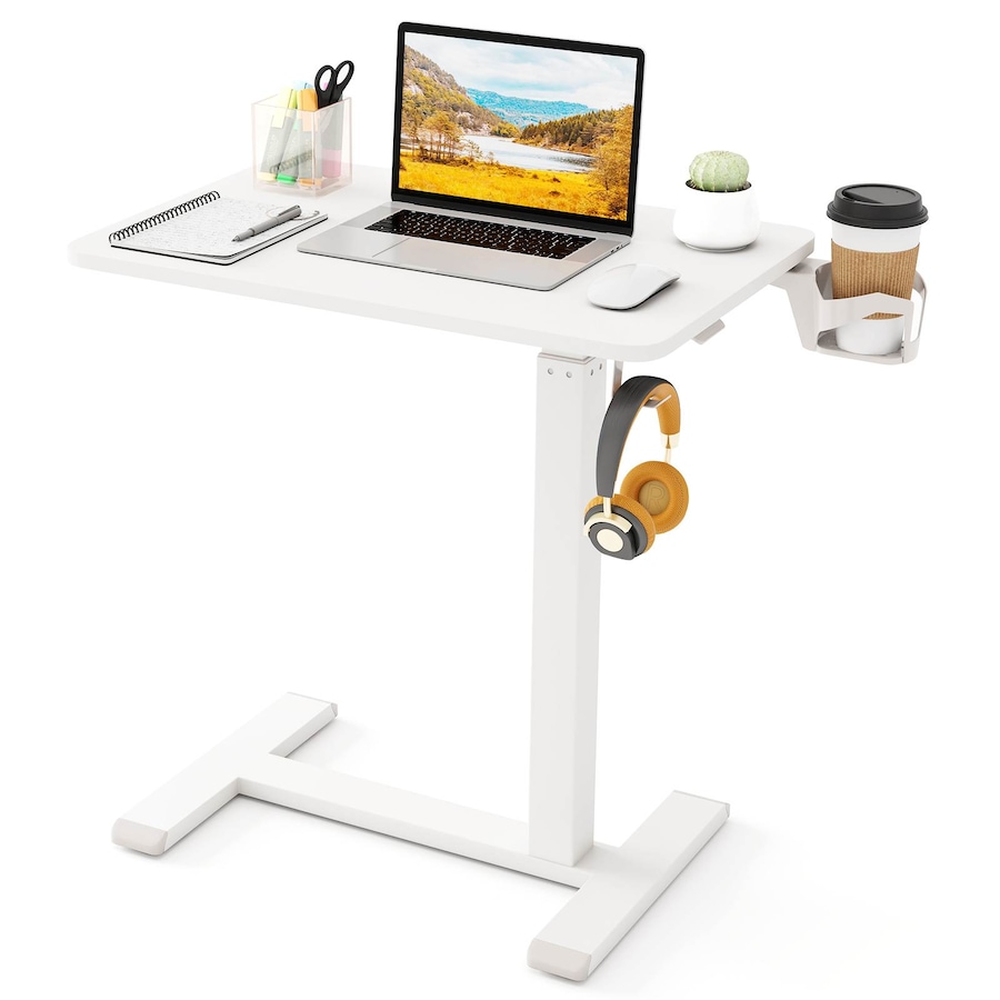 Costway Mobile Standing Desk Height Adjustable Overbed Bedside Table Rolling Laptop Study Desk White