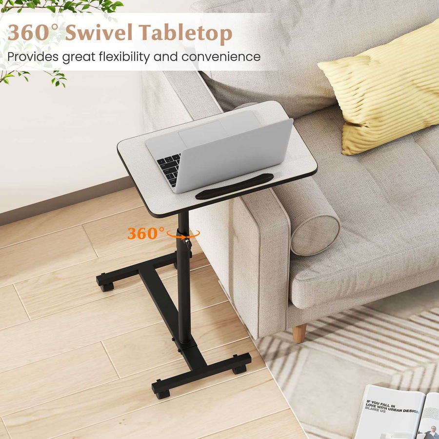 Costway Mobile Standing Desk Height Adjustable Overbed Bedside Table Rolling Laptop Study Desk Grey