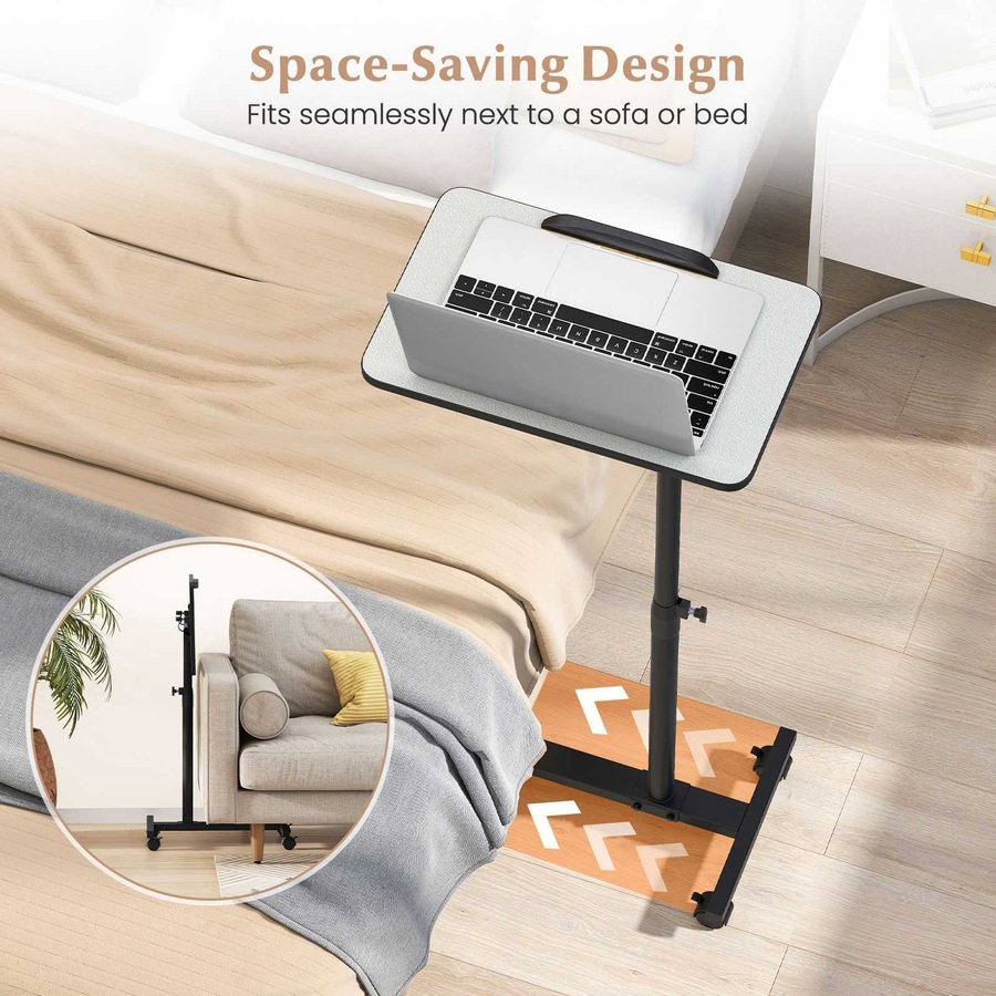 Costway Mobile Standing Desk Height Adjustable Overbed Bedside Table Rolling Laptop Study Desk Grey