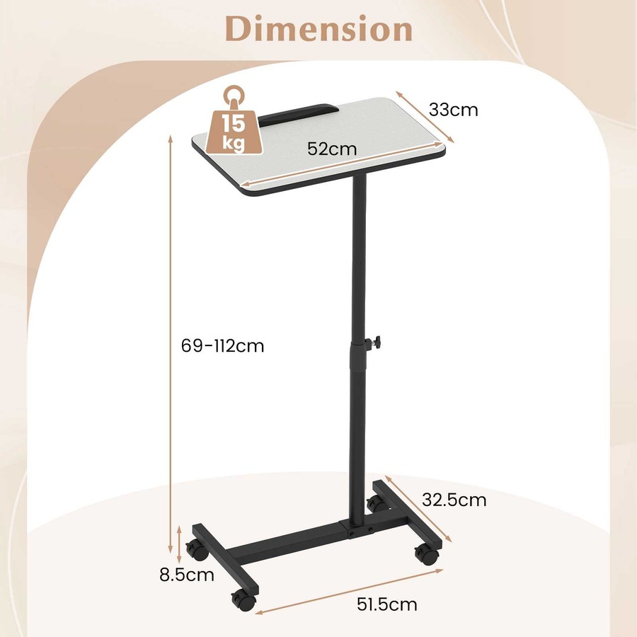 Costway Mobile Standing Desk Height Adjustable Overbed Bedside Table Rolling Laptop Study Desk Grey