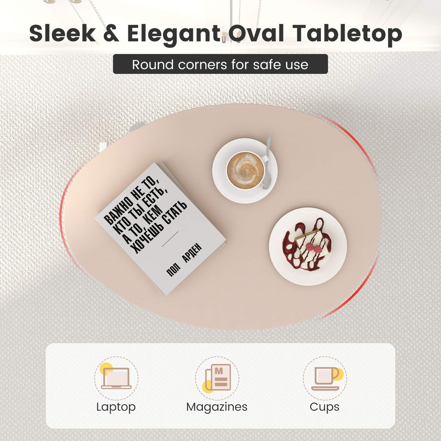 Costway Mobile Standing Desk w/Pneumatic Lift Lockable Casters Oval Tabletop Home Office