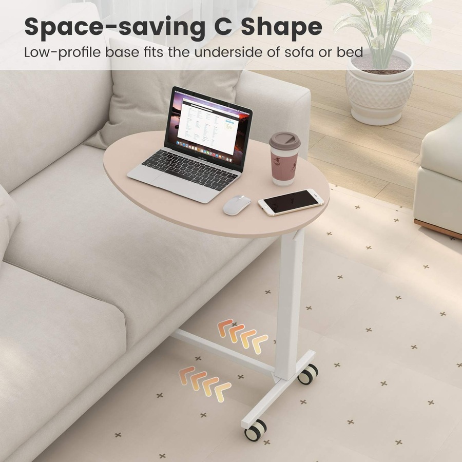 Costway Mobile Standing Desk w/Pneumatic Lift Lockable Casters Oval Tabletop Home Office