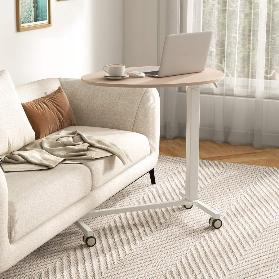 Costway Mobile Standing Desk w/Pneumatic Lift Lockable Casters Oval Tabletop Home Office