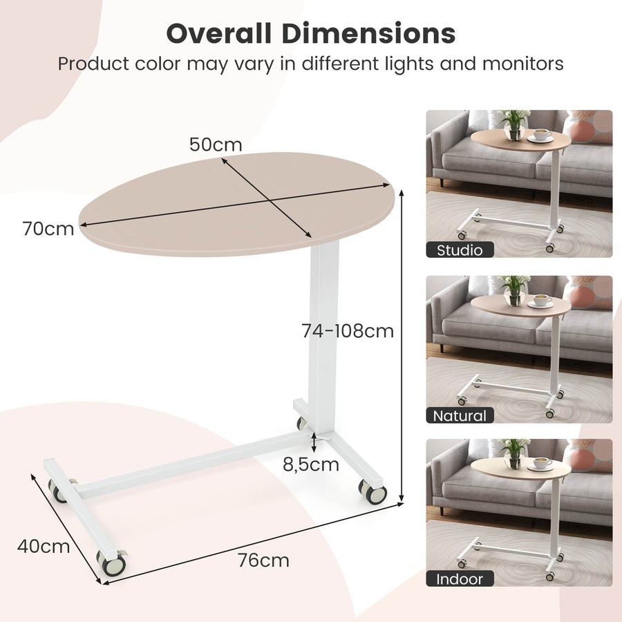 Costway Mobile Standing Desk w/Pneumatic Lift Lockable Casters Oval Tabletop Home Office