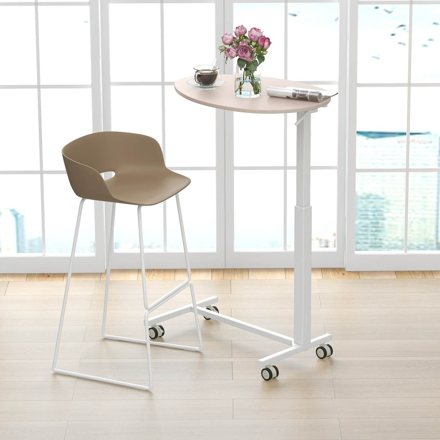 Costway Mobile Standing Desk w/Pneumatic Lift Lockable Casters Oval Tabletop Home Office