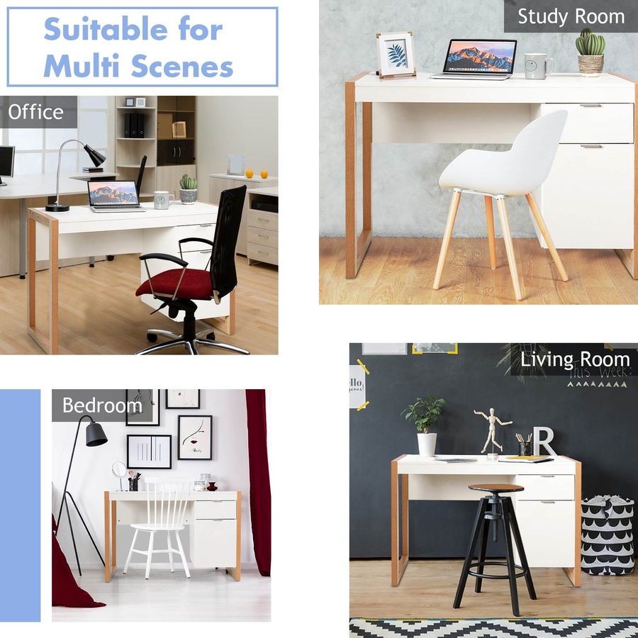 Costway Modern Computer Desk Writing Desk Workstation w/Storage Drawer Home Office White