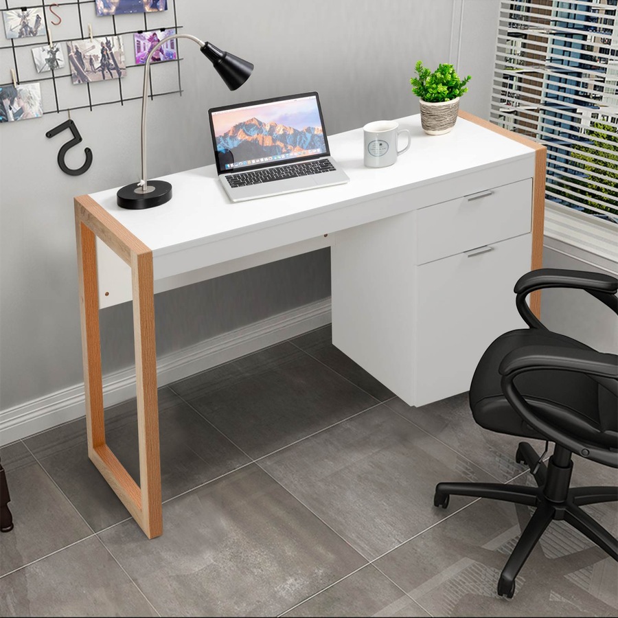 Costway Modern Computer Desk Writing Desk Workstation w/Storage Drawer Home Office White